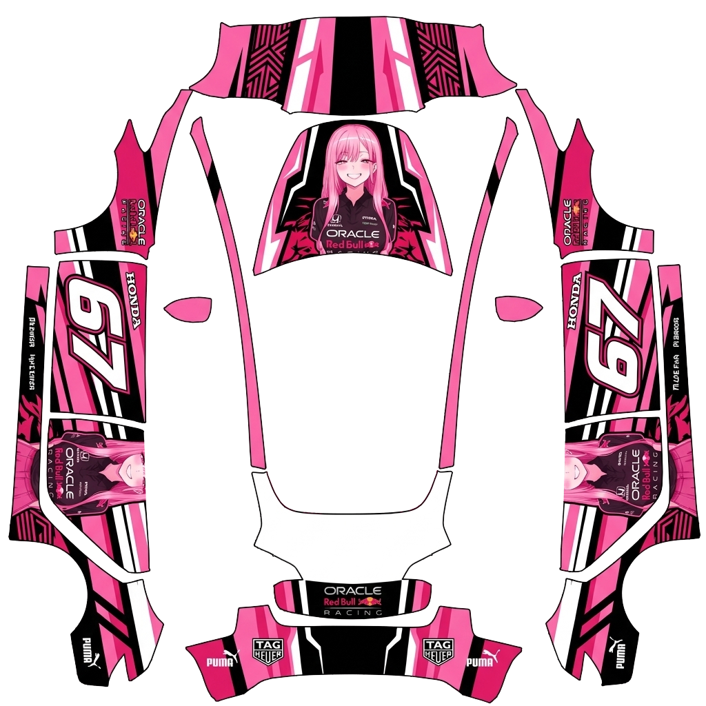Tesla Model 3 with a Racing Anime pink and black wrap, 3D preview