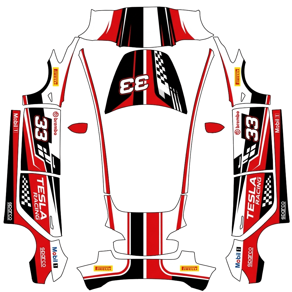 Racing Tesla Model 3 wrap PNG - flat 1024x1024 wrap PNG template for Tesla Model 3 Paint Shop