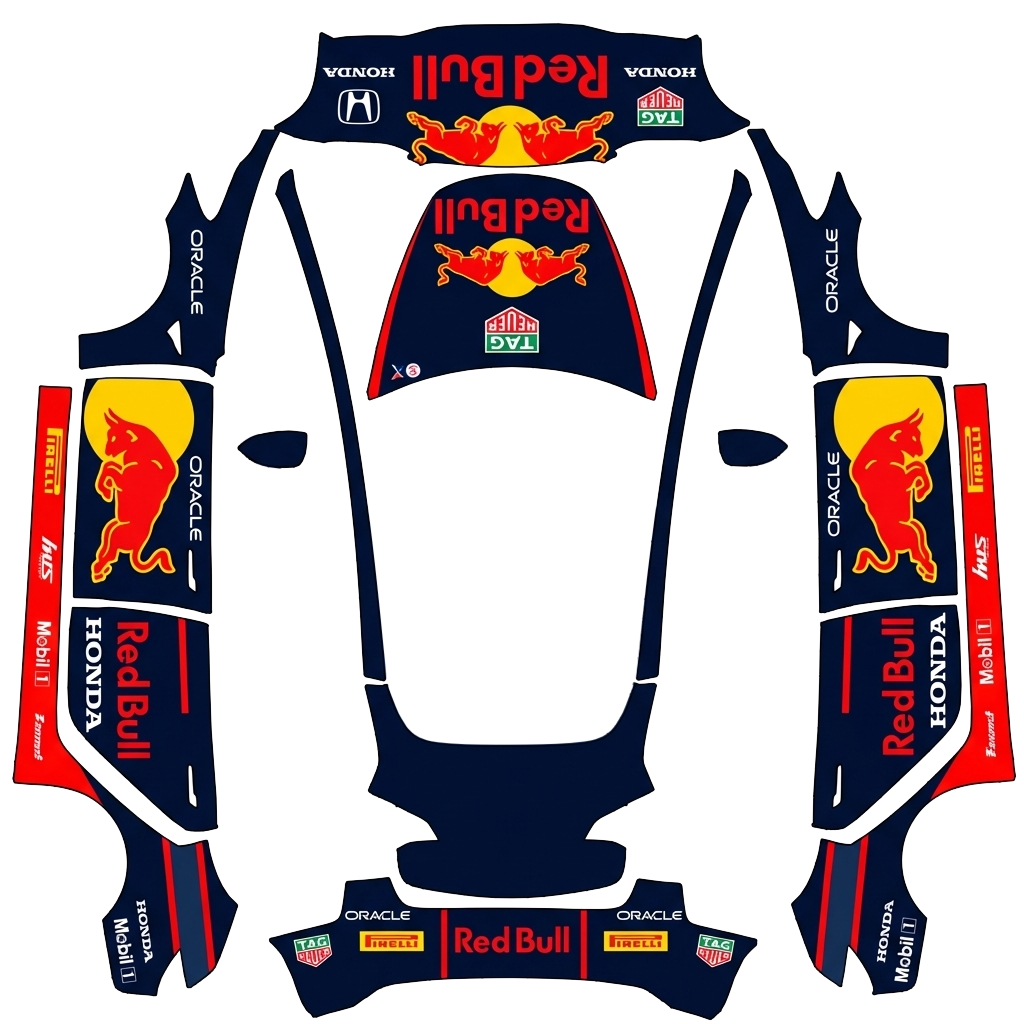 Tesla Model 3 with a Red Bull Honda Navy Livery wrap, 3D preview