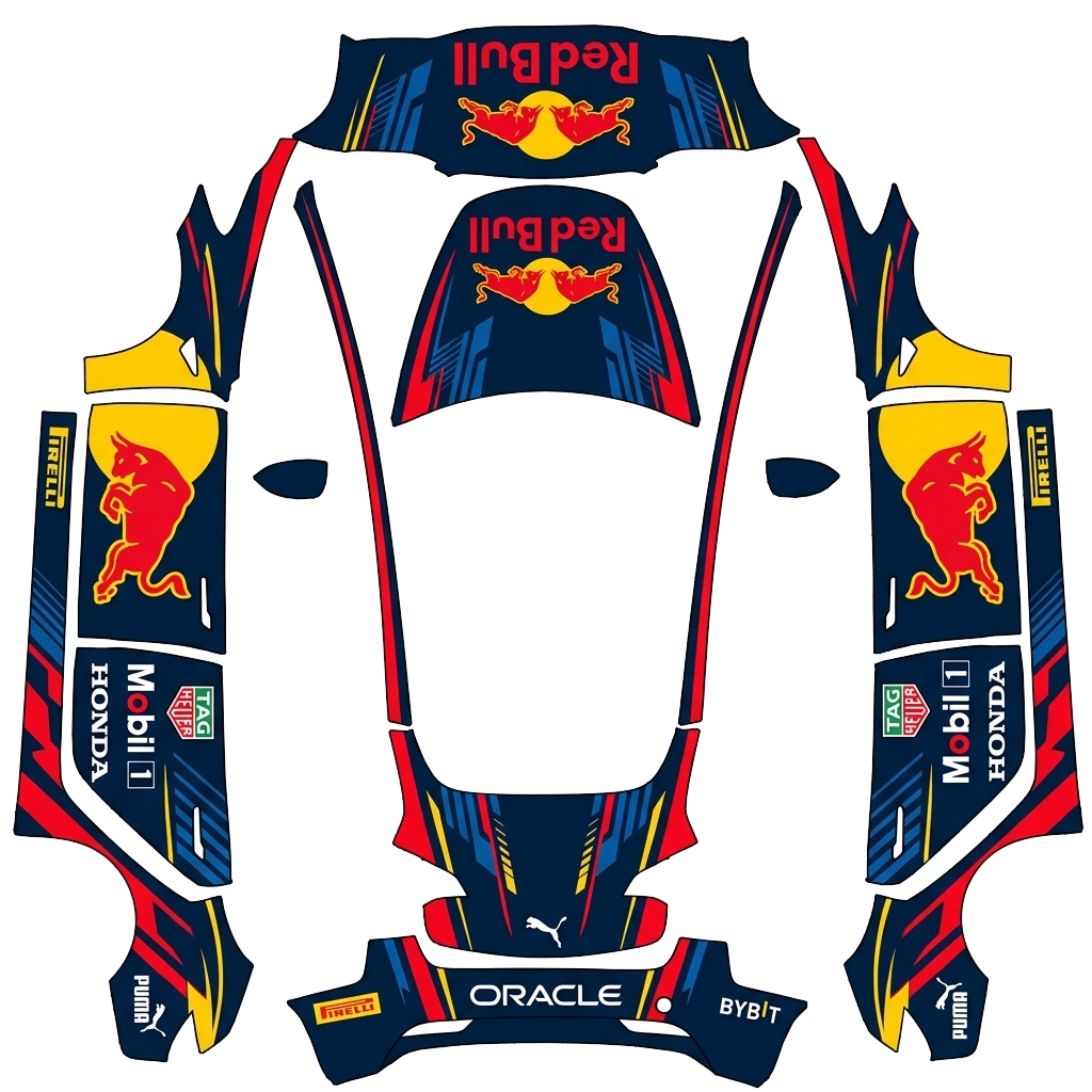 Tesla Model 3 with a Red Bull Mobil 1 Livery wrap, 3D preview