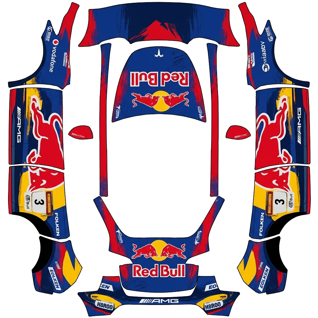 Tesla Model Y with a Red Bull Racing Blue No. 3 wrap, 3D preview