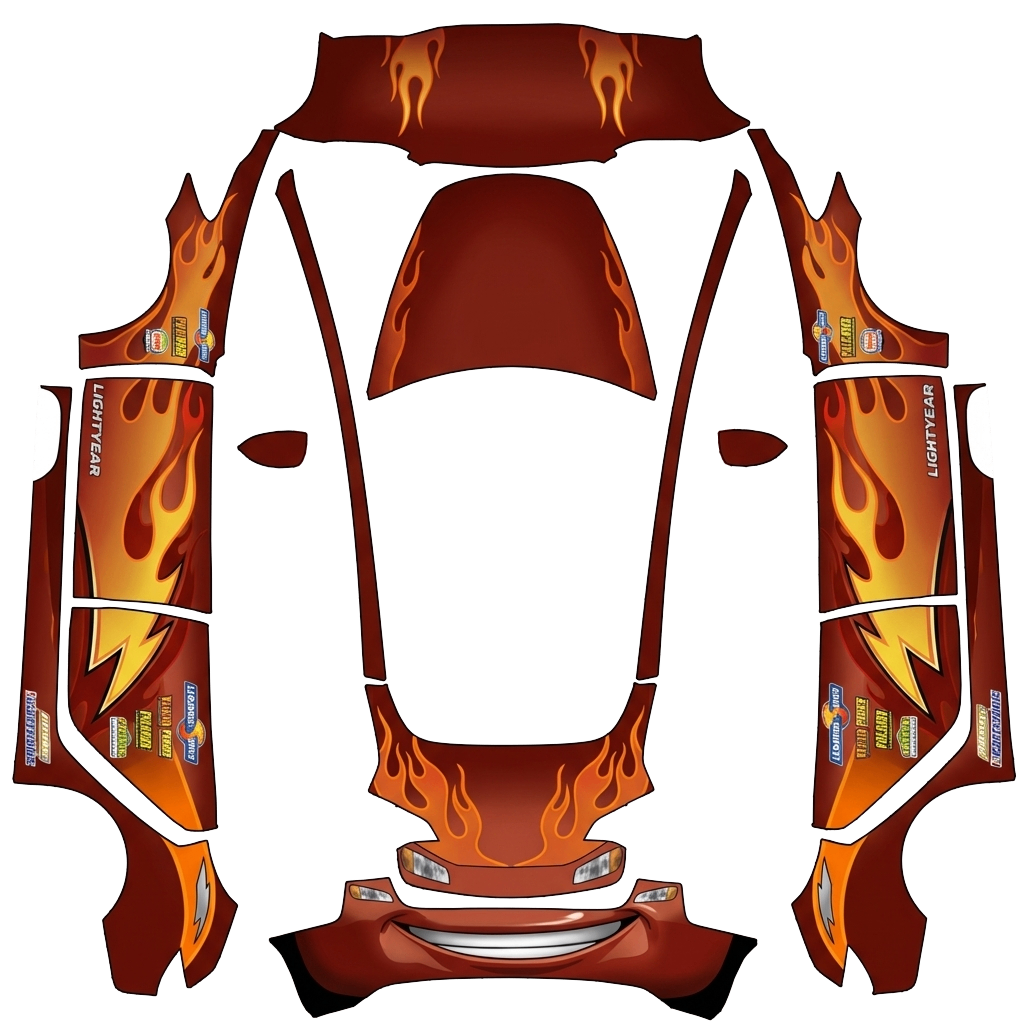 Tesla Model 3 with a Red with Hot Rod Flames and Smile wrap, 3D preview