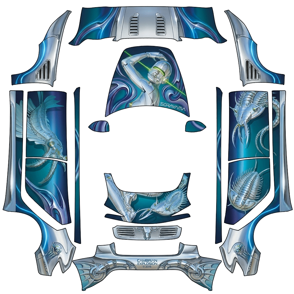 Tesla Model 3 (2024+) Standard & Premium with a Sorayama themed wrap, 3D preview