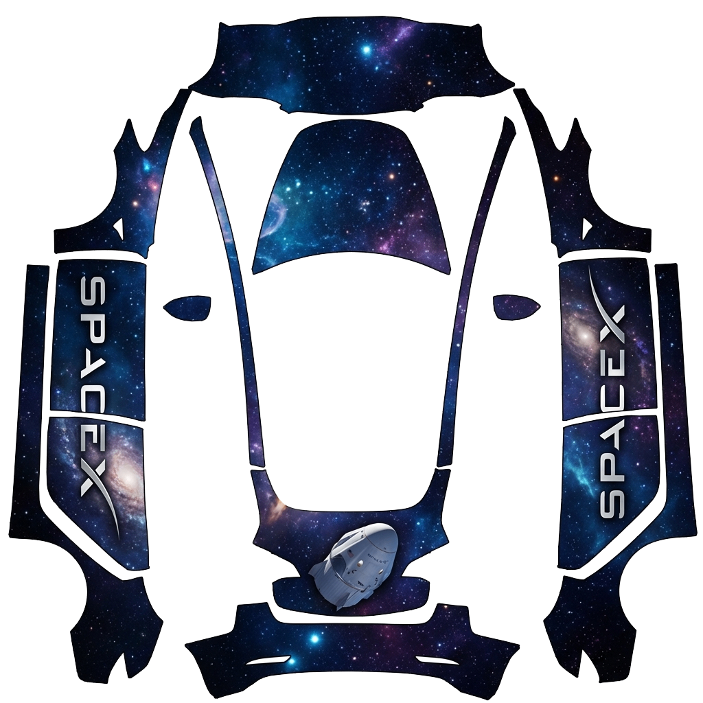 Tesla Model 3 with a SpaceX Starry Night wrap, 3D preview