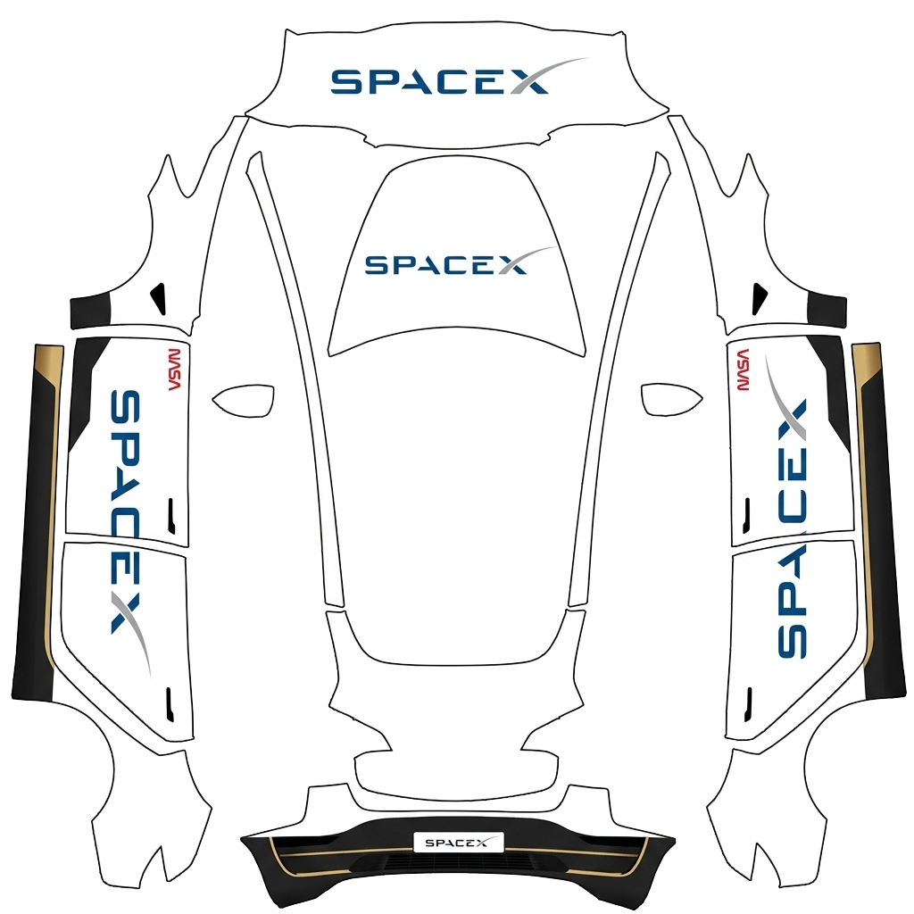 Tesla Model 3 with a SpaceX White Livery wrap, 3D preview