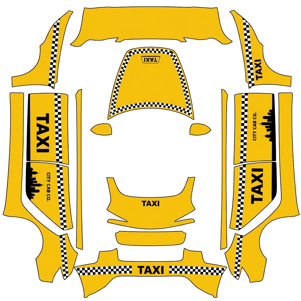 Tesla Model 3 (2024+) Standard & Premium with a Taxi Checkered yellow wrap, 3D preview