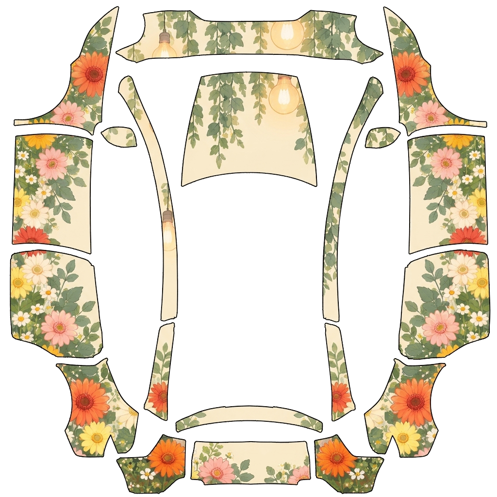 Tesla Model Y L with a Vintage Floral Cream wrap, 3D preview