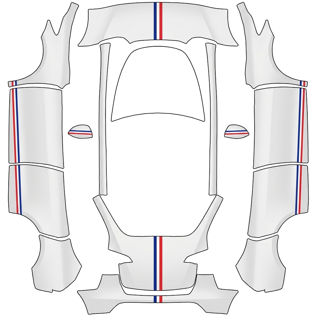 Tesla Model Y with a White with French Tricolor Stripes wrap, 3D preview