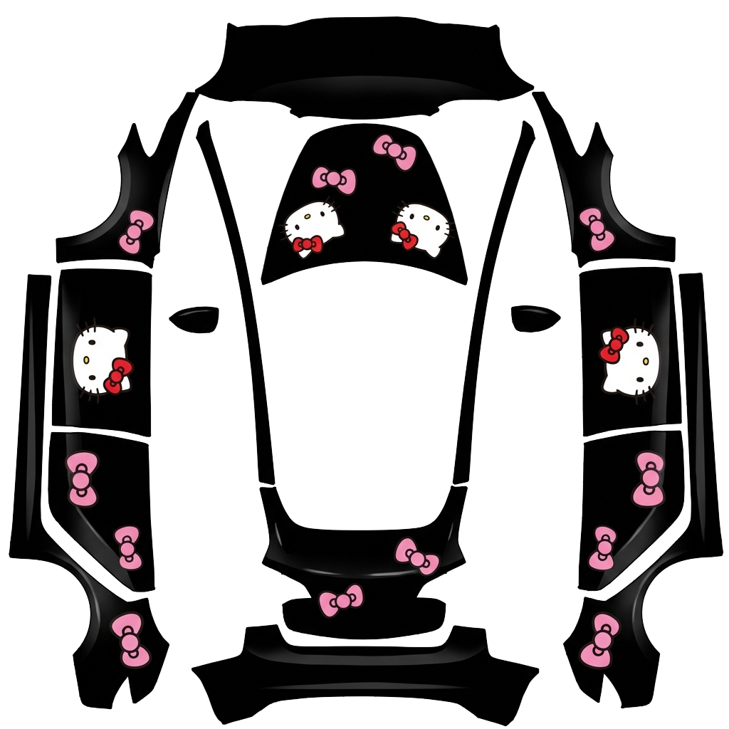 Tesla Model 3 with a Hello Kitty pink and black wrap, 3D preview