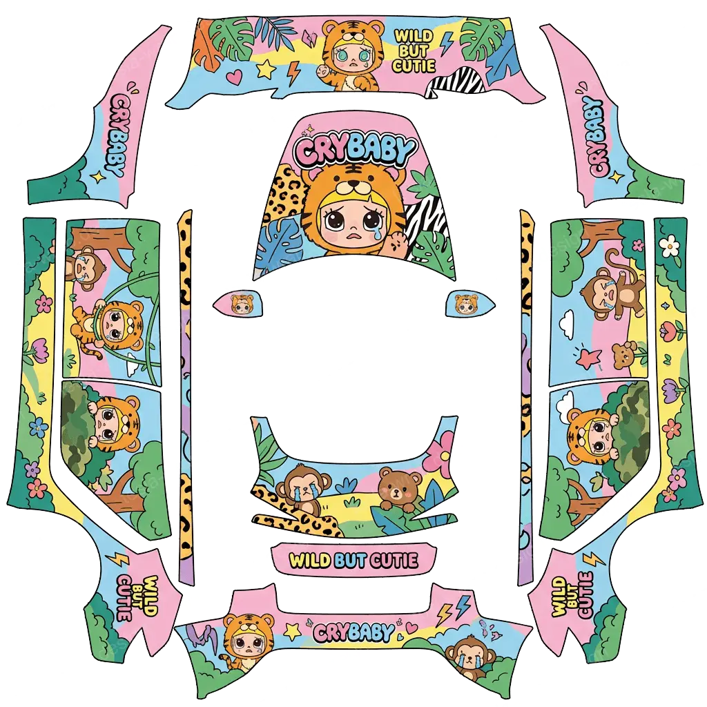 Tesla Model 3 (2024+) wrap design - popmart CRYBABY Wild but Cutie