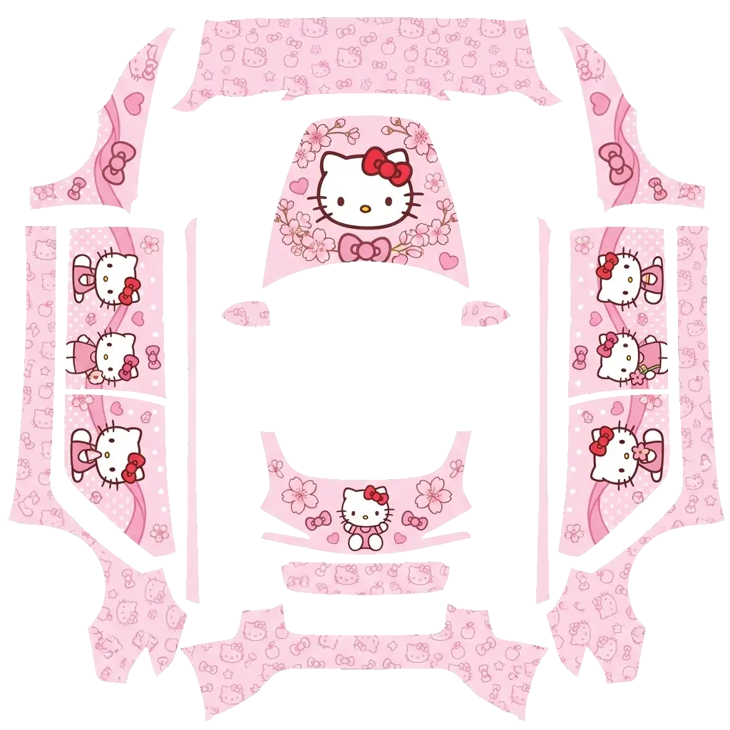 Tesla Model 3 (2024+) wrap design - Generate a picture of Hello Kitty with an overall light pink color