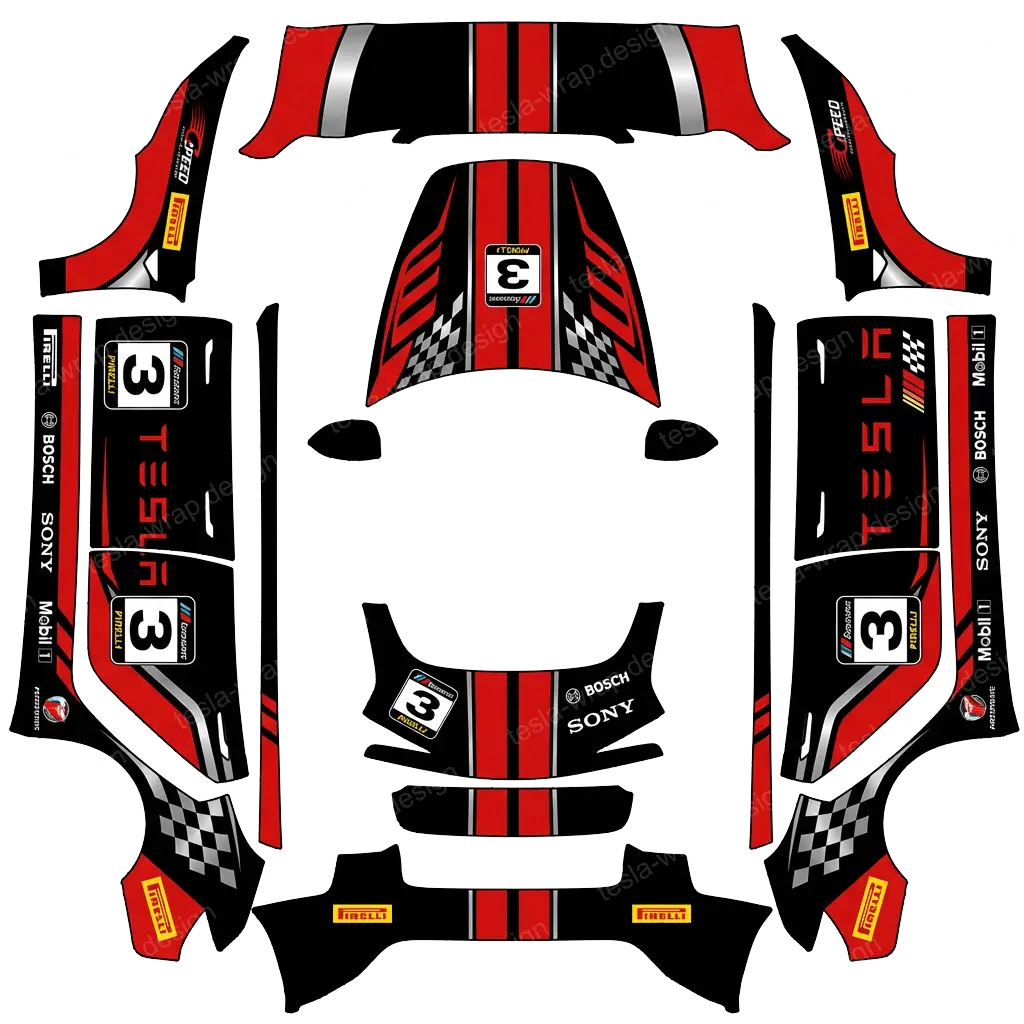 Tesla Model 3 (2024+) custom wrap design - free download PNG