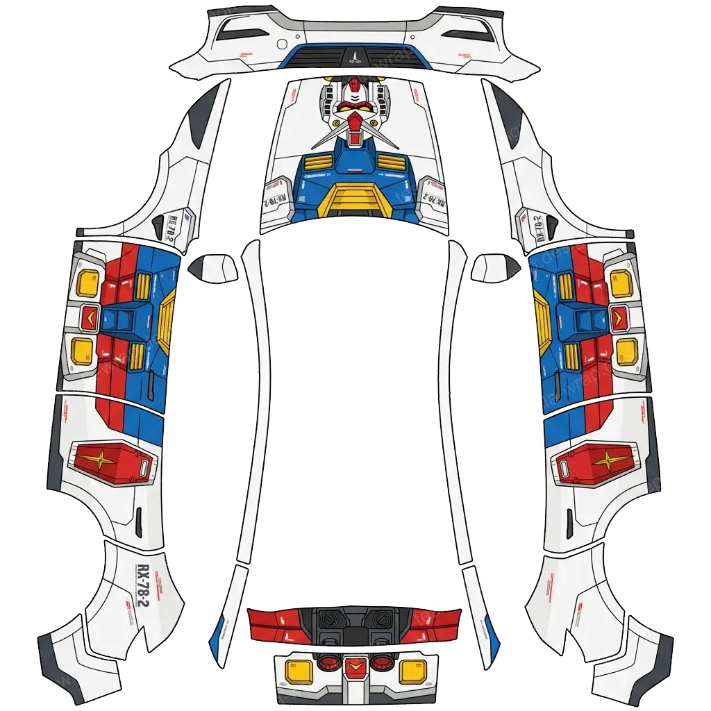 Tesla Model Y (2025+) wrap design - Gundam RX78 Design with white background