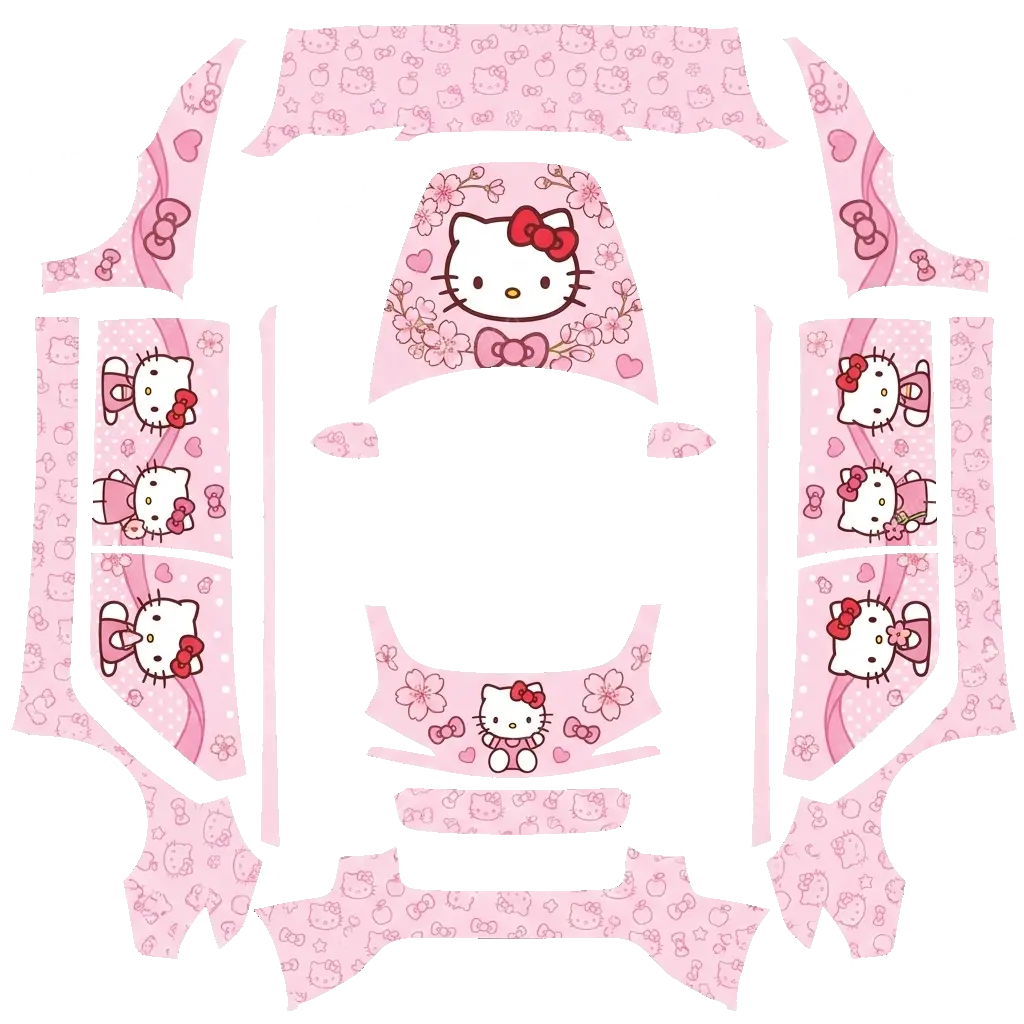 Tesla Model 3 (2024+) wrap design - Generate a picture of Hello Kitty with an overall light pink color