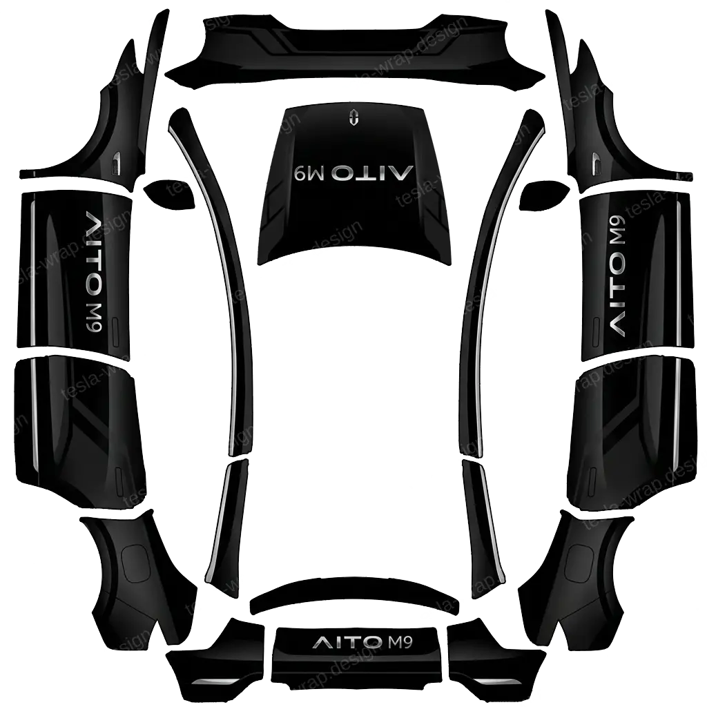 Tesla Model Y L wrap design - AITO M9. Colors: black.