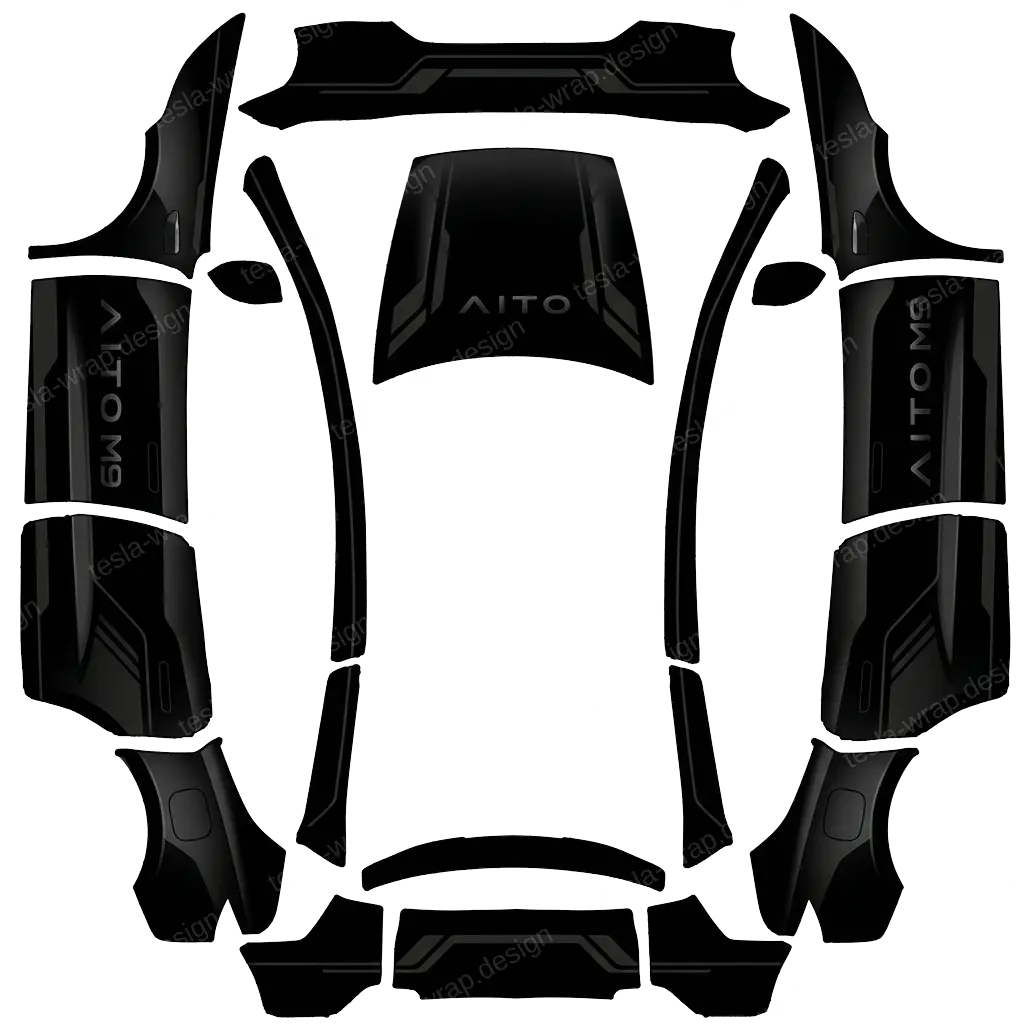 Tesla Model Y L wrap design - AITO M9. Colors: black.