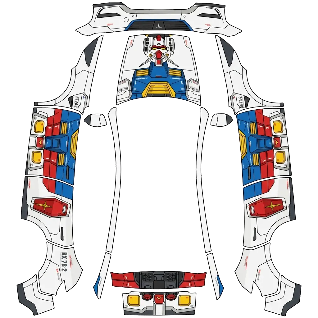 Tesla Model Y (2025+) wrap design - Gundam RX78 Design with white background