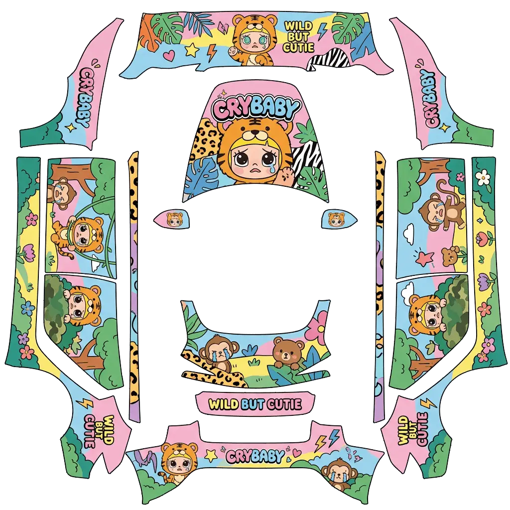 Tesla Model 3 (2024+) wrap design - popmart CRYBABY Wild but Cutie