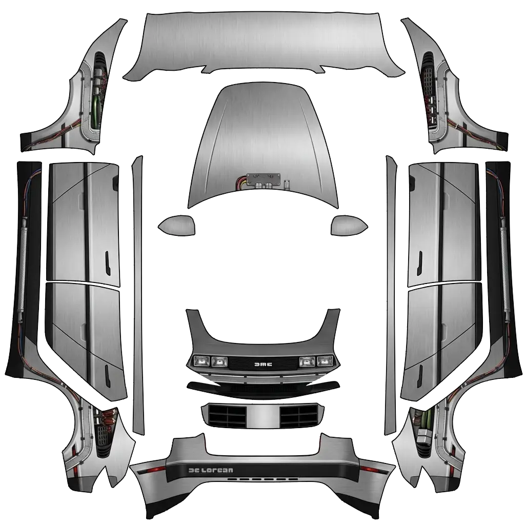 Tesla Model 3 (2024+) wrap design - Time machine Delorean from movie Back to the Future.