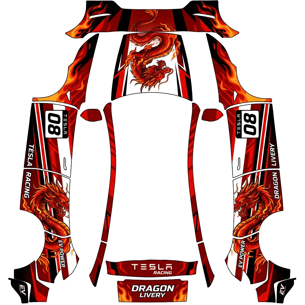 Tesla Model Y (2025+) wrap design - Red dragon race cool
