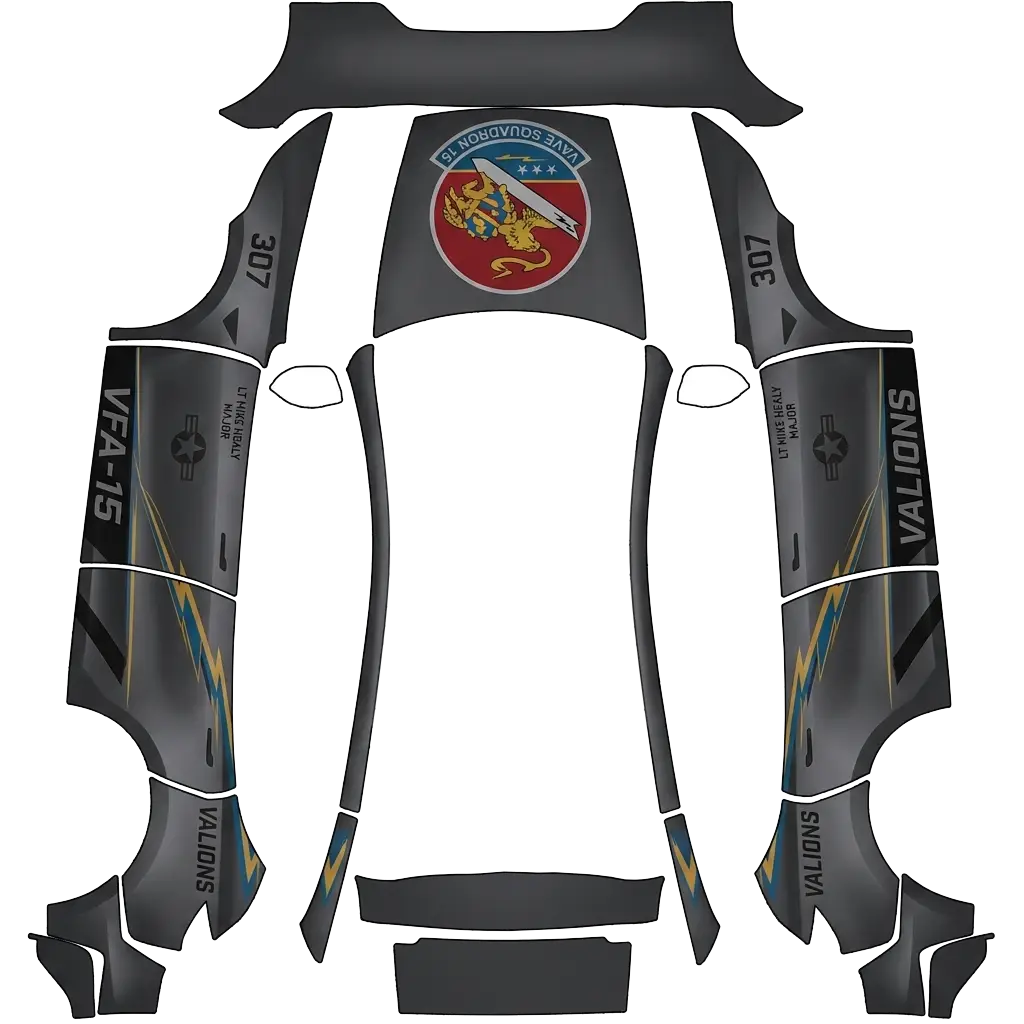 Tesla Model Y (2025+) wrap design - Looking for a navy FA18 motif. I can provide an image of patch on hood also.