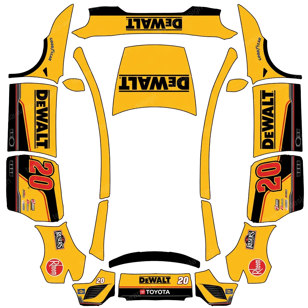 Tesla Model Y L wrap design - christopher bell yellow DeWALT nascar car