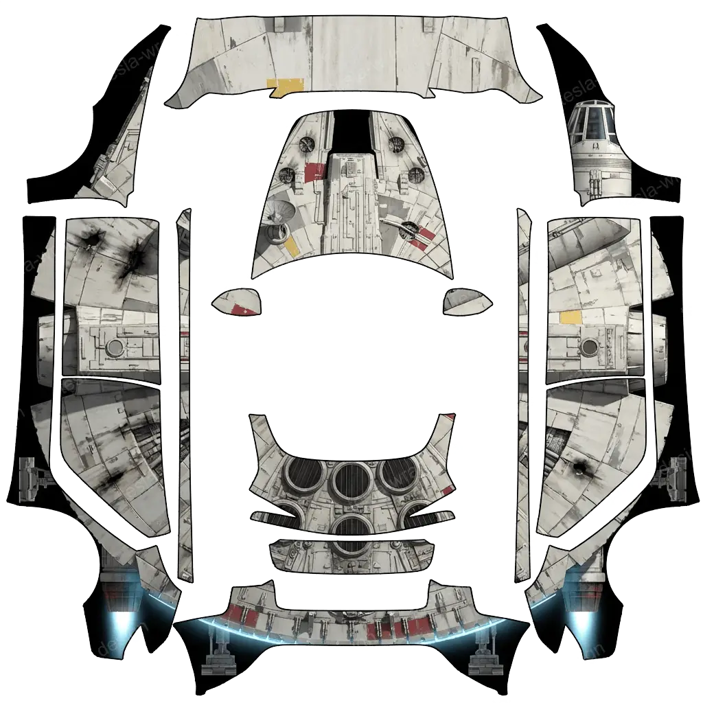Tesla Model 3 (2024+) wrap design - Décorer la tesla tel le faucon Millenium de star wars