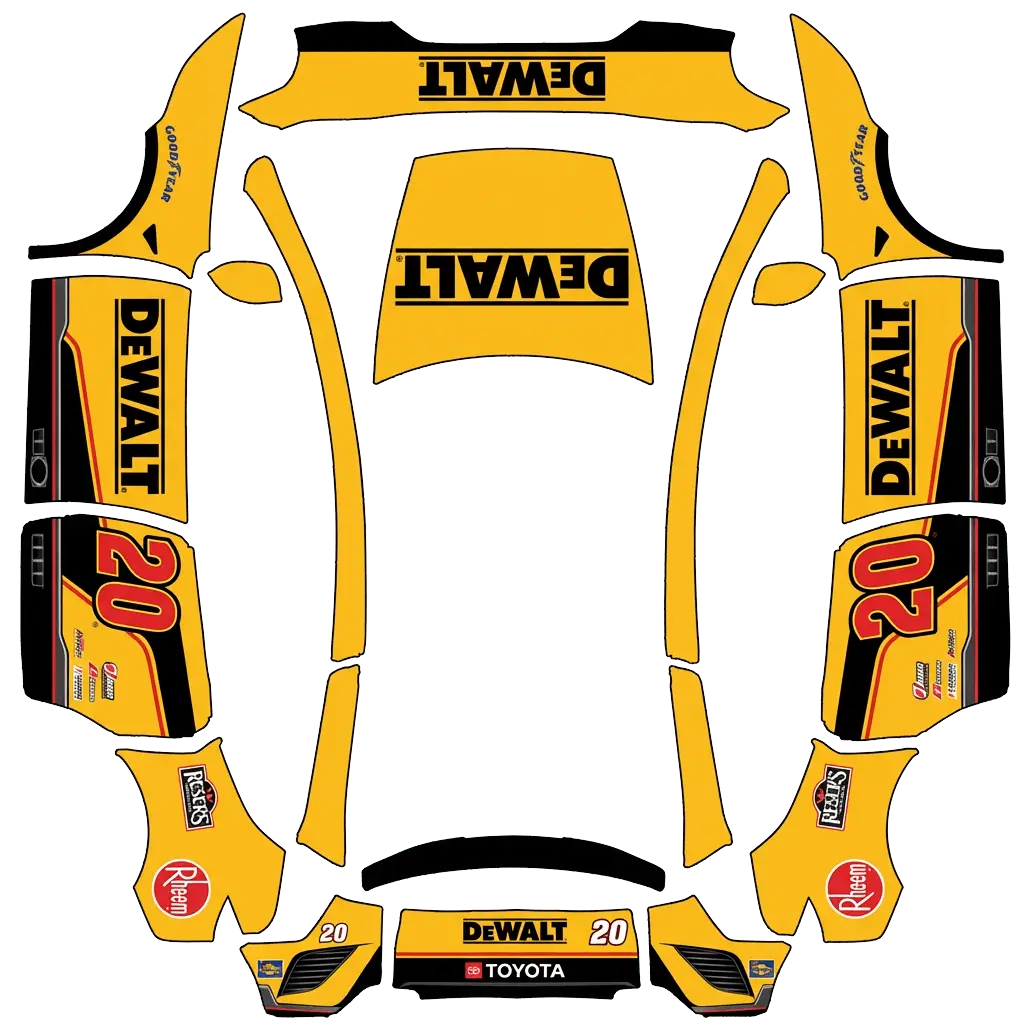 Tesla Model Y L wrap design - christopher bell yellow DeWALT nascar car
