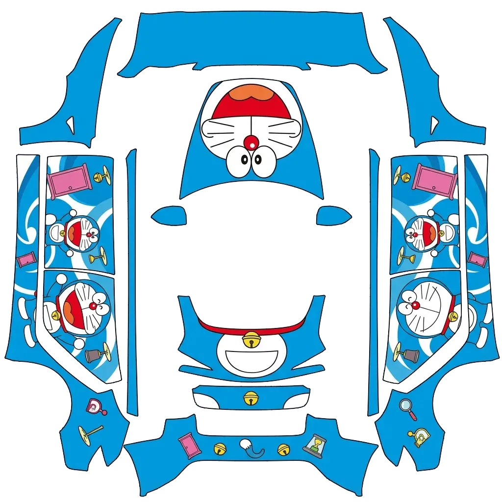 Tesla Model 3 (2024+) wrap design - make me a car wrap by filling in this template based on doraemon design