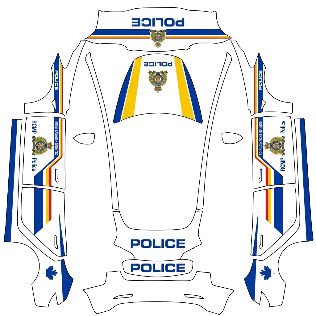 Tesla Model 3 with a Police wrap, 3D Paint Shop preview