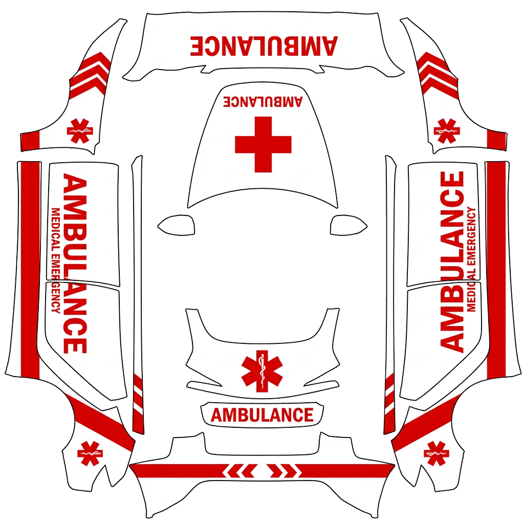 Tesla Model 3 (2024+) Standard & Premium with a Ambulance red and white wrap, 3D preview