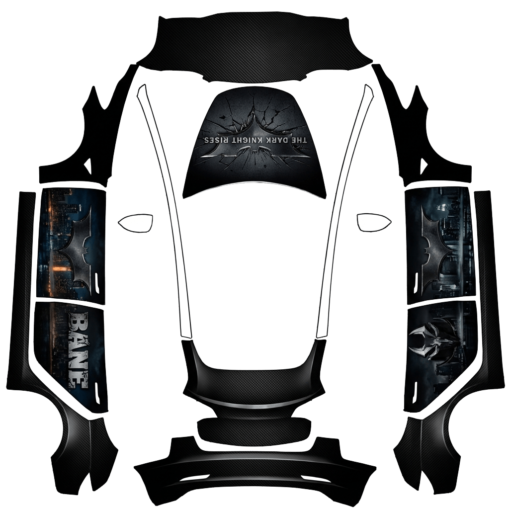 Tesla Model 3 with a Batman wrap, 3D Paint Shop preview