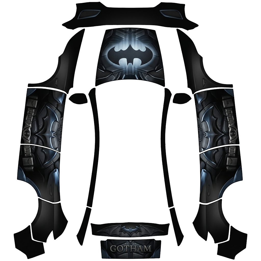Batman Tesla Model Y (2025+) Premium wrap PNG - flat 1024x1024 wrap PNG template for Tesla Model Y (2025+) Premium Paint Shop