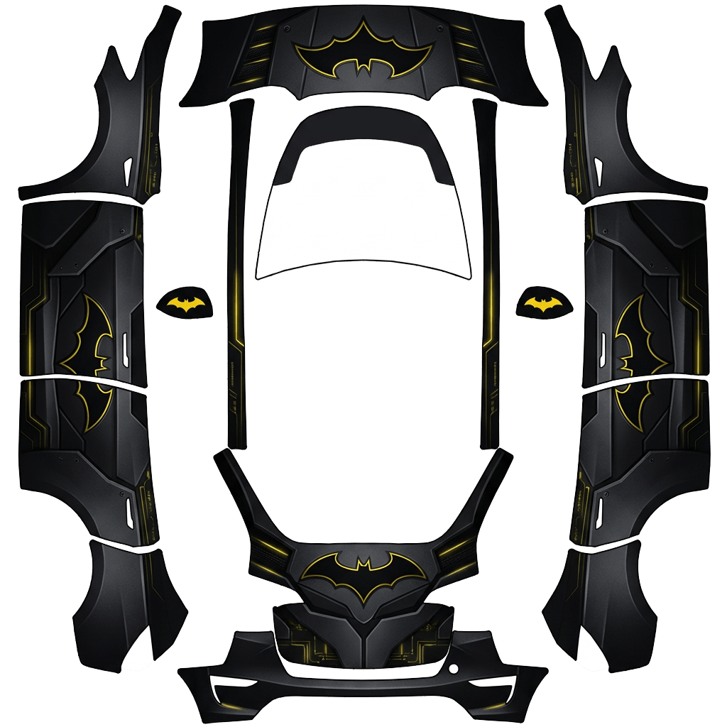 Batman Tesla Model Y wrap PNG - flat 1024x1024 wrap PNG template for Tesla Model Y Paint Shop