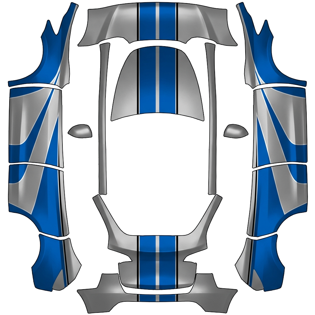 Tesla Model Y with a Blue wrap, 3D Paint Shop preview