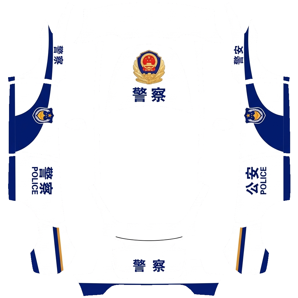 Tesla Model Y with a China Police Livery wrap, 3D preview