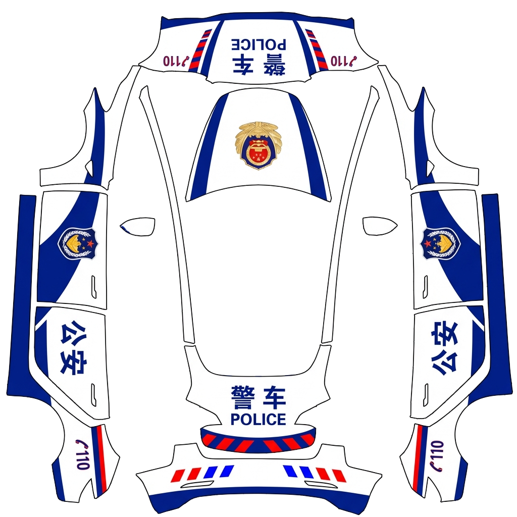 Tesla Model 3 with a Chinese Police 110 White wrap, 3D preview