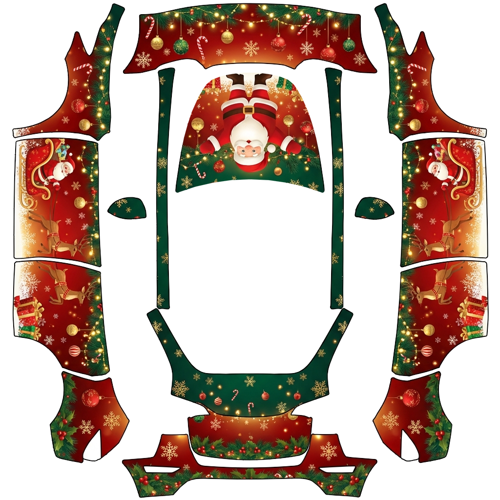 Tesla Model Y with a Christmas Golden Sleigh and Lights wrap, 3D preview