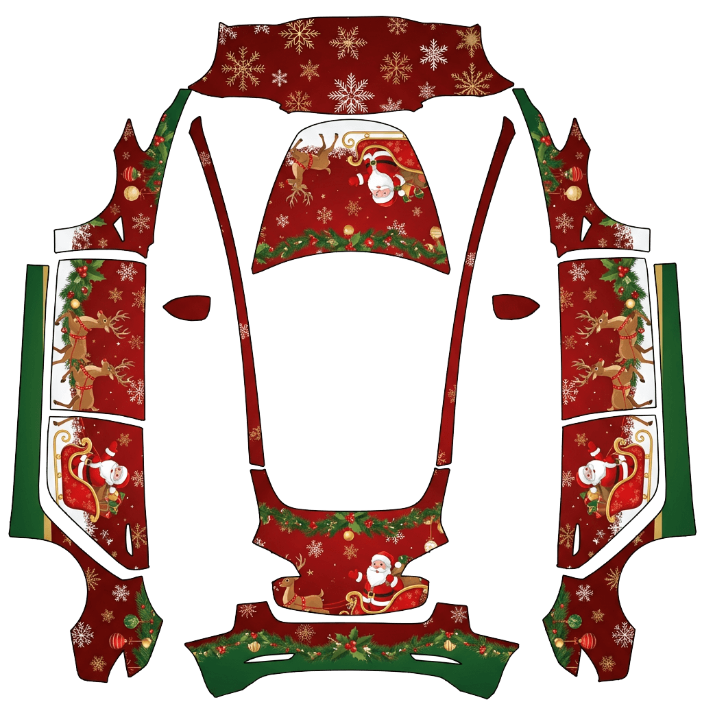 Tesla Model 3 with a Christmas Snow red and green wrap, 3D preview