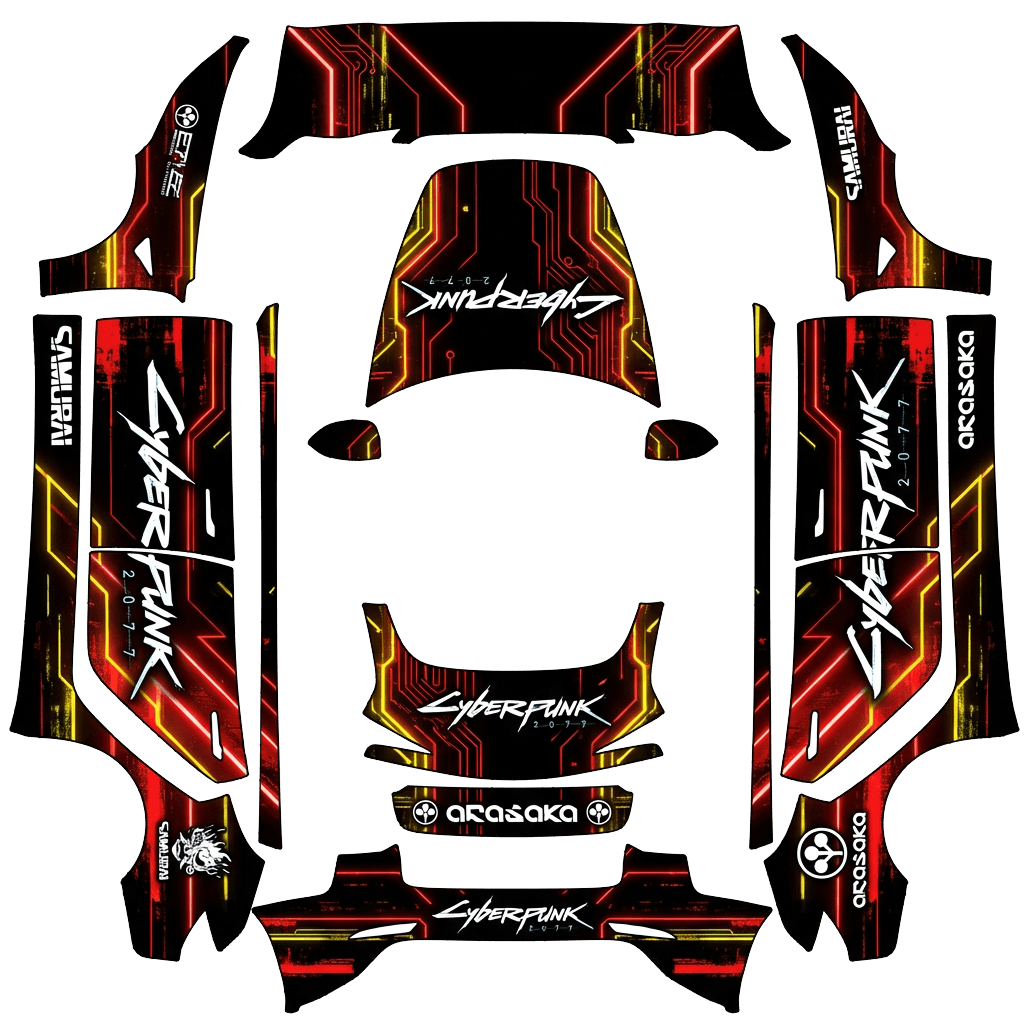 Cyberpunk Tesla Model 3 (2024+) Standard & Premium wrap PNG - flat 1024x1024 wrap PNG template for Tesla Model 3 (2024+) Standard & Premium Paint Shop