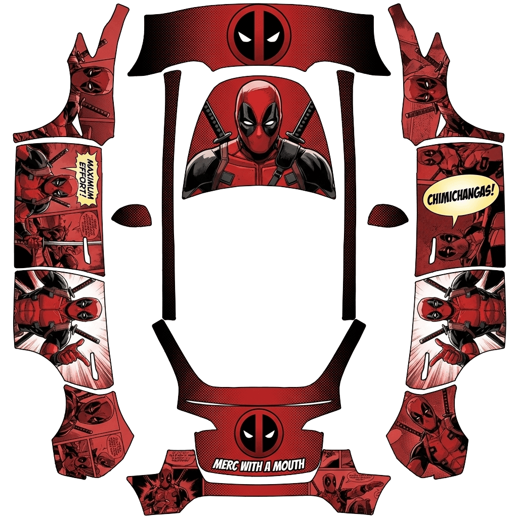 Tesla Model Y with a Deadpool wrap, 3D preview