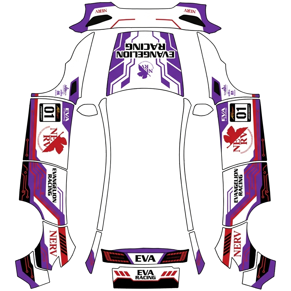 Tesla Model Y (2025+) Premium with a Evangelion Racing White and Purple No. 01 wrap, 3D preview
