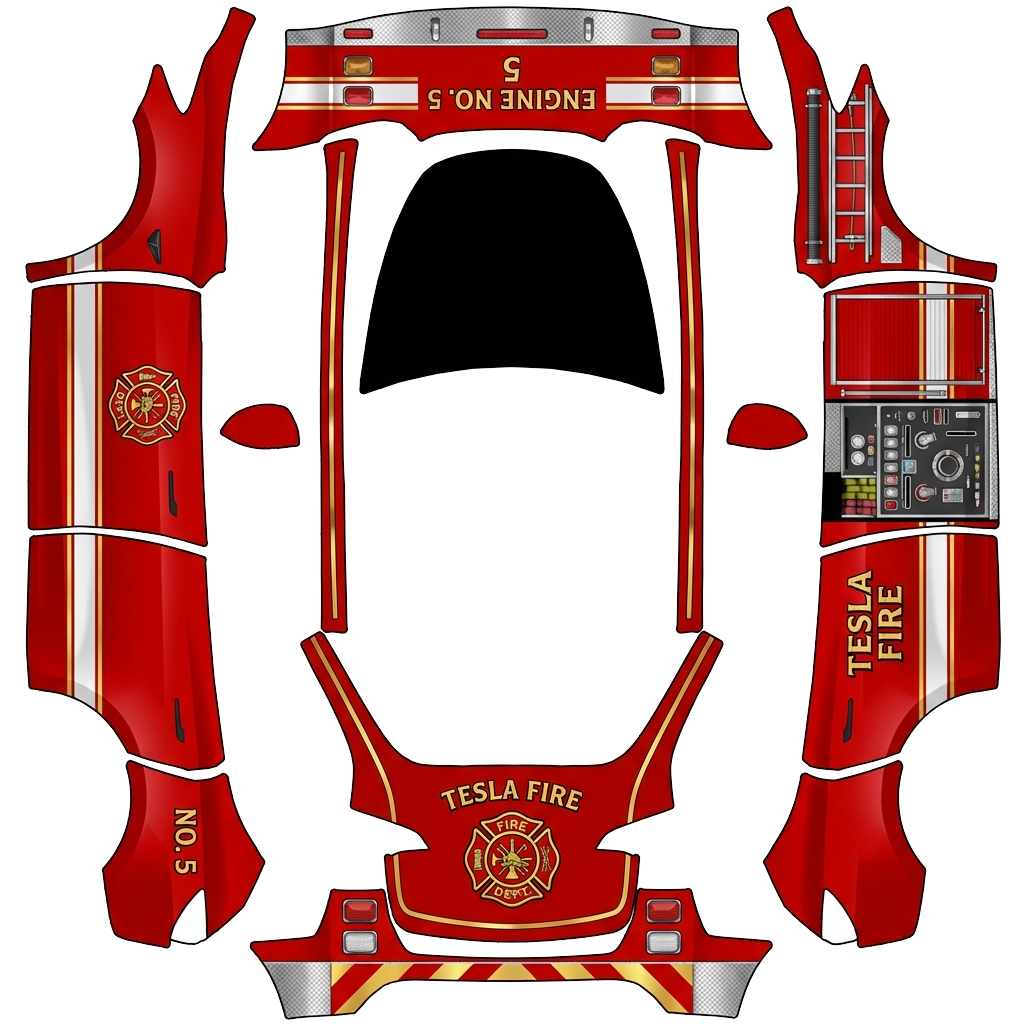 Tesla Model Y with a Fire Department wrap, 3D preview