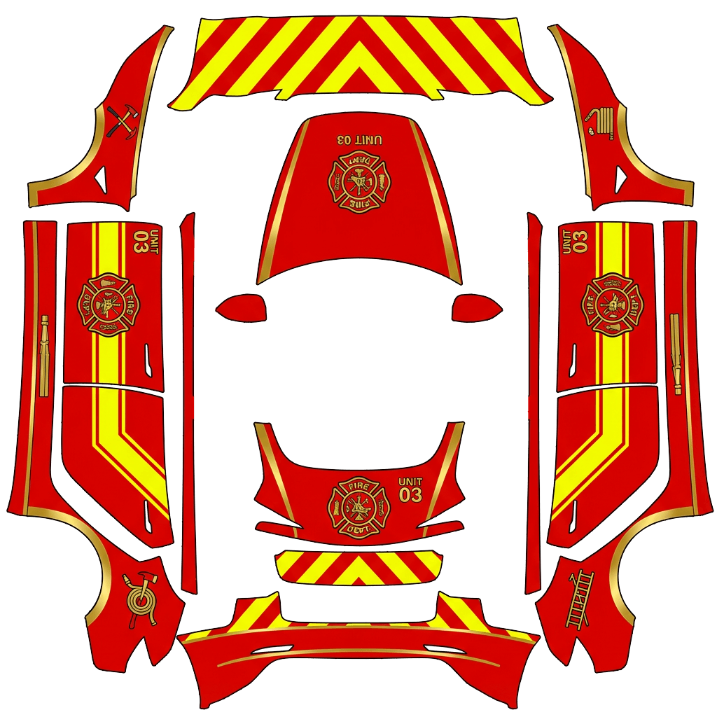 Flames Tesla Model 3 (2024+) Standard & Premium wrap PNG - flat 1024x1024 wrap PNG template for Tesla Model 3 (2024+) Standard & Premium Paint Shop