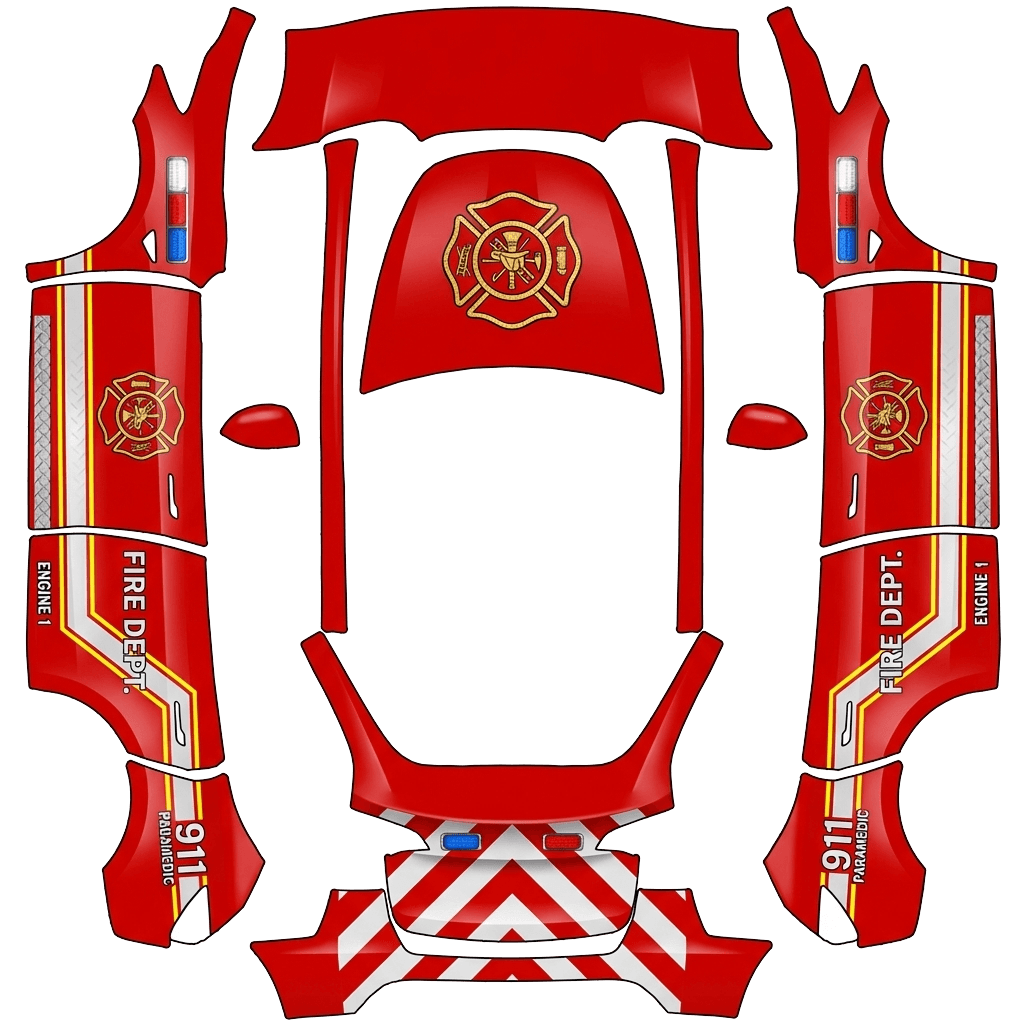 Tesla Model Y with a Flames wrap, 3D Paint Shop preview