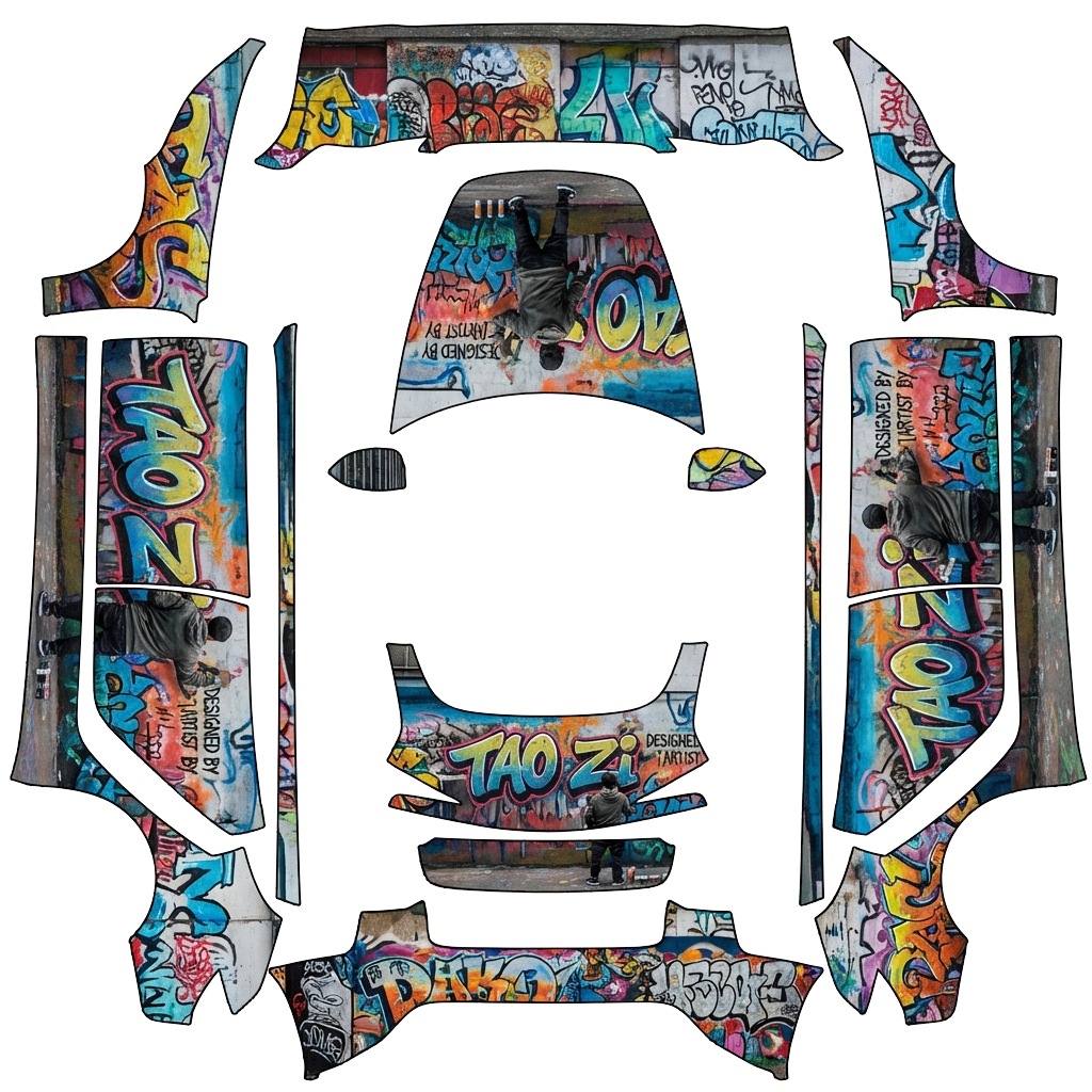 Graffiti Tesla Model 3 (2024+) Standard & Premium wrap PNG - flat 1024x1024 wrap PNG template for Tesla Model 3 (2024+) Standard & Premium Paint Shop