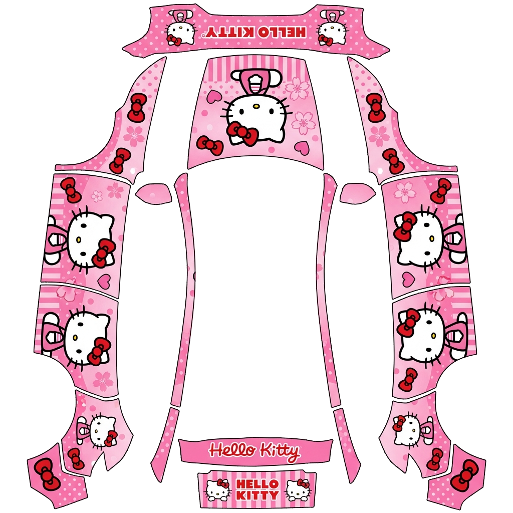 Hello Kitty pink Tesla Model Y (2025+) Premium wrap PNG - flat 1024x1024 wrap PNG template for Tesla Model Y (2025+) Premium Paint Shop