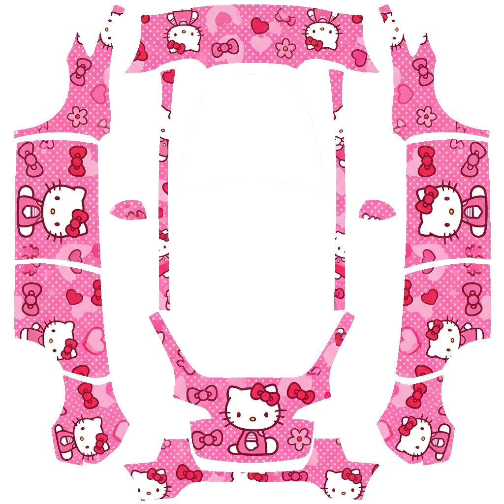 Hello Kitty pink Tesla Model Y wrap PNG - flat 1024x1024 wrap PNG template for Tesla Model Y Paint Shop