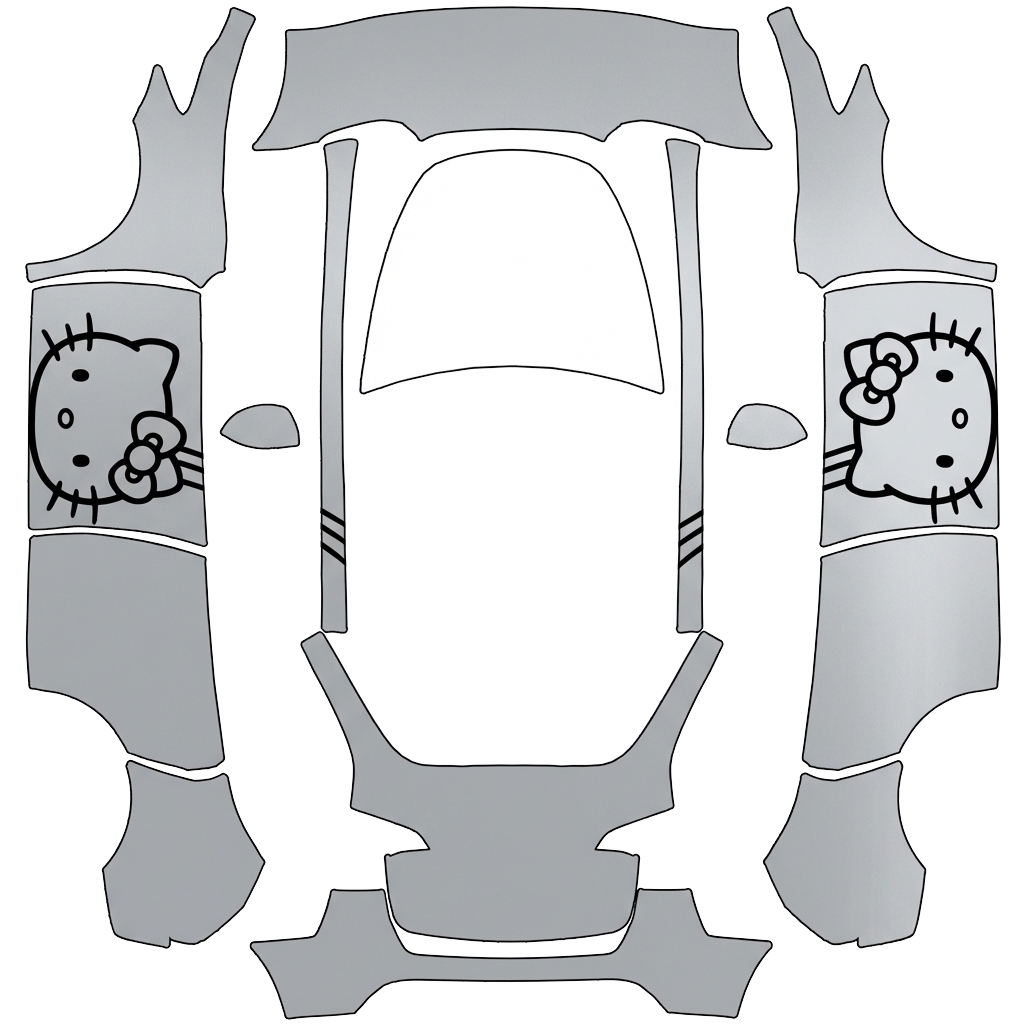 Tesla Model Y with a Hello Kitty silver wrap, 3D preview