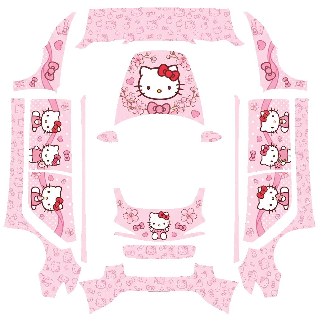 Hello Kitty Tesla Model 3 (2024+) Standard & Premium wrap PNG - flat 1024x1024 wrap PNG template for Tesla Model 3 (2024+) Standard & Premium Paint Shop